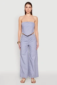 Womens High Waisted Pinstripe Wide Leg Pants, Blue, Size L