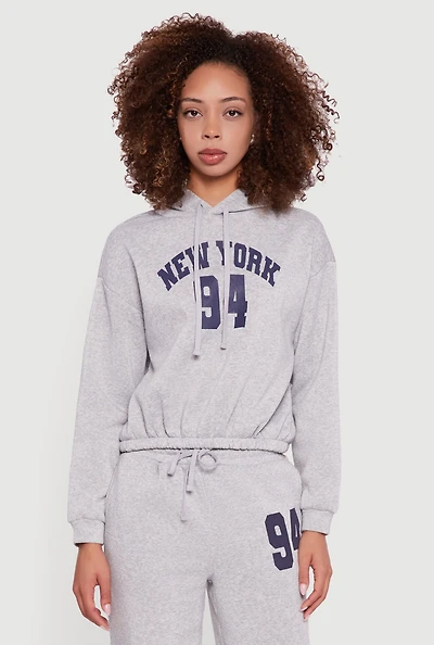 Womens Graphic Print Fleece Lined Hooded Sweatshirt, Grey, Size XL