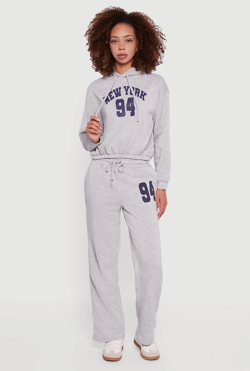 Womens Graphic Print Fleece Lined Hooded Sweatshirt, Grey,