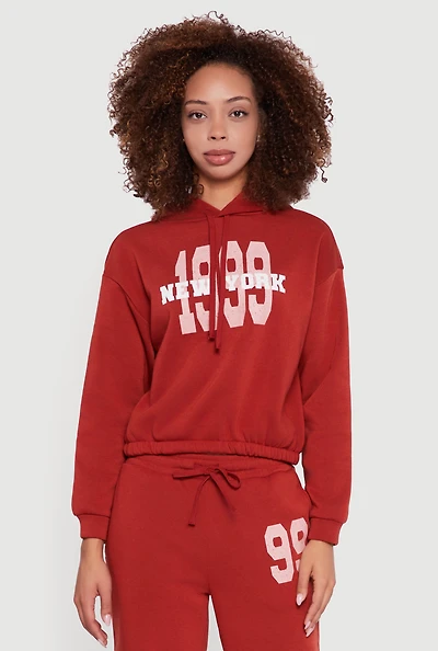 Womens Graphic Print Fleece Lined Hooded Sweatshirt, Red, Size M