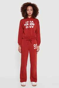 Womens Graphic Print Fleece Lined Hooded Sweatshirt, Red, Size M