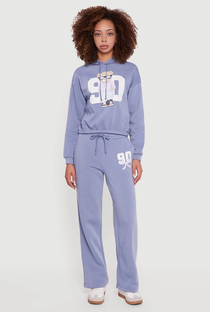 Womens Graphic Print Fleece Lined Hooded Sweatshirt, Blue,