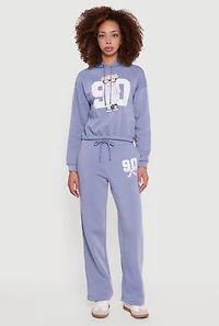 Womens Graphic Print Fleece Lined Hooded Sweatshirt, Blue,