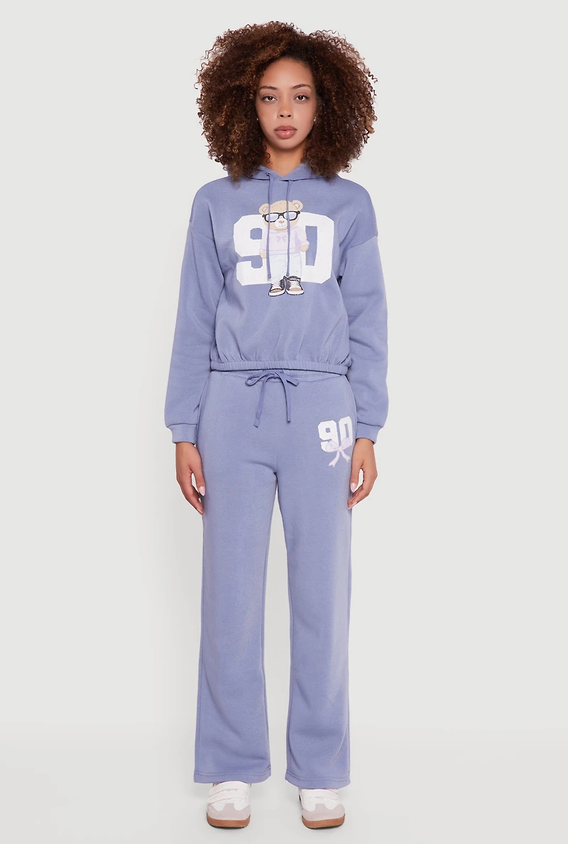 Womens Graphic Print Fleece Lined Hooded Sweatshirt, Blue,