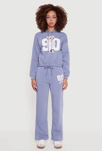 Womens Graphic Print Fleece Lined Hooded Sweatshirt, Blue,