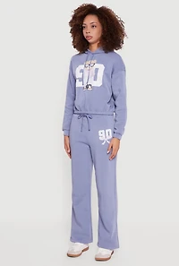 Womens Graphic Print Fleece Lined Hooded Sweatshirt, Blue, Size S