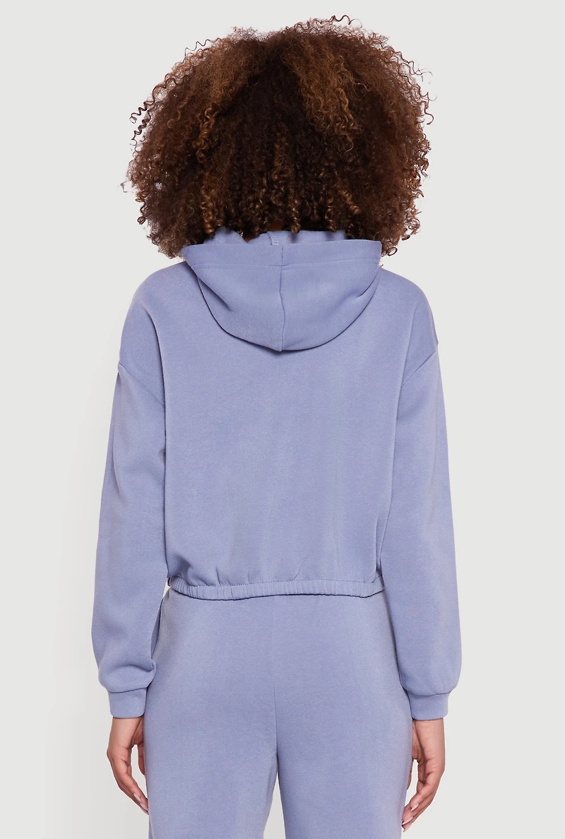 Womens Graphic Print Fleece Lined Hooded Sweatshirt, Blue,