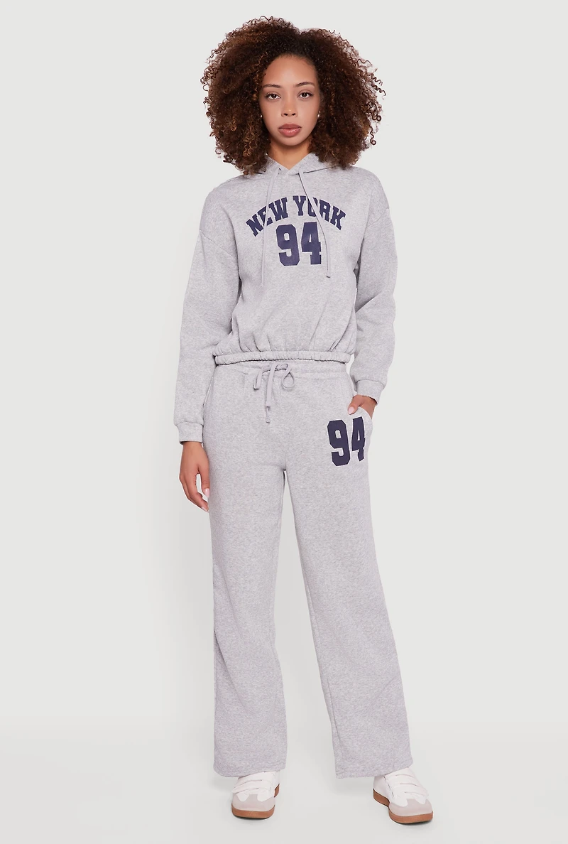 Womens Graphic Print Fleece Lined Sweatpants, Grey, Size L