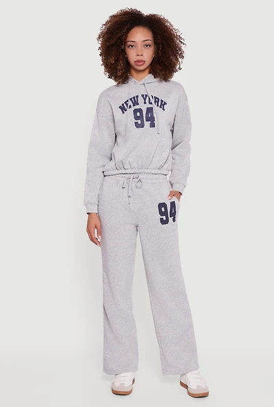 Womens Graphic Print Fleece Lined Sweatpants, Grey, Size L
