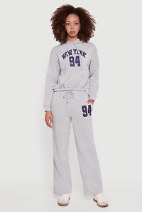 Womens Graphic Print Fleece Lined Sweatpants, Grey, Size L