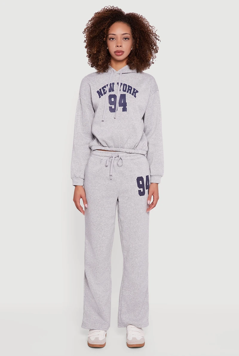 Womens Graphic Print Fleece Lined Sweatpants, Grey, Size L