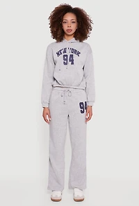 Womens Graphic Print Fleece Lined Sweatpants, Grey, Size L