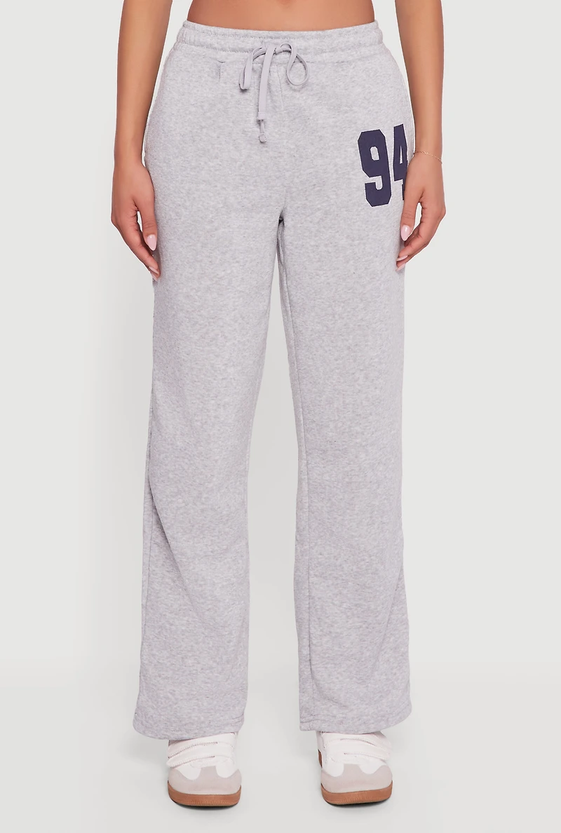 Womens Graphic Print Fleece Lined Sweatpants, Grey, Size L
