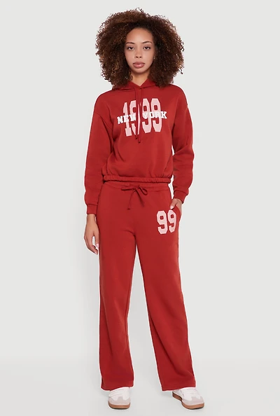 Womens Graphic Print Fleece Lined Sweatpants, Red, Size XL