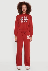 Womens Graphic Print Fleece Lined Sweatpants, Red, Size XL
