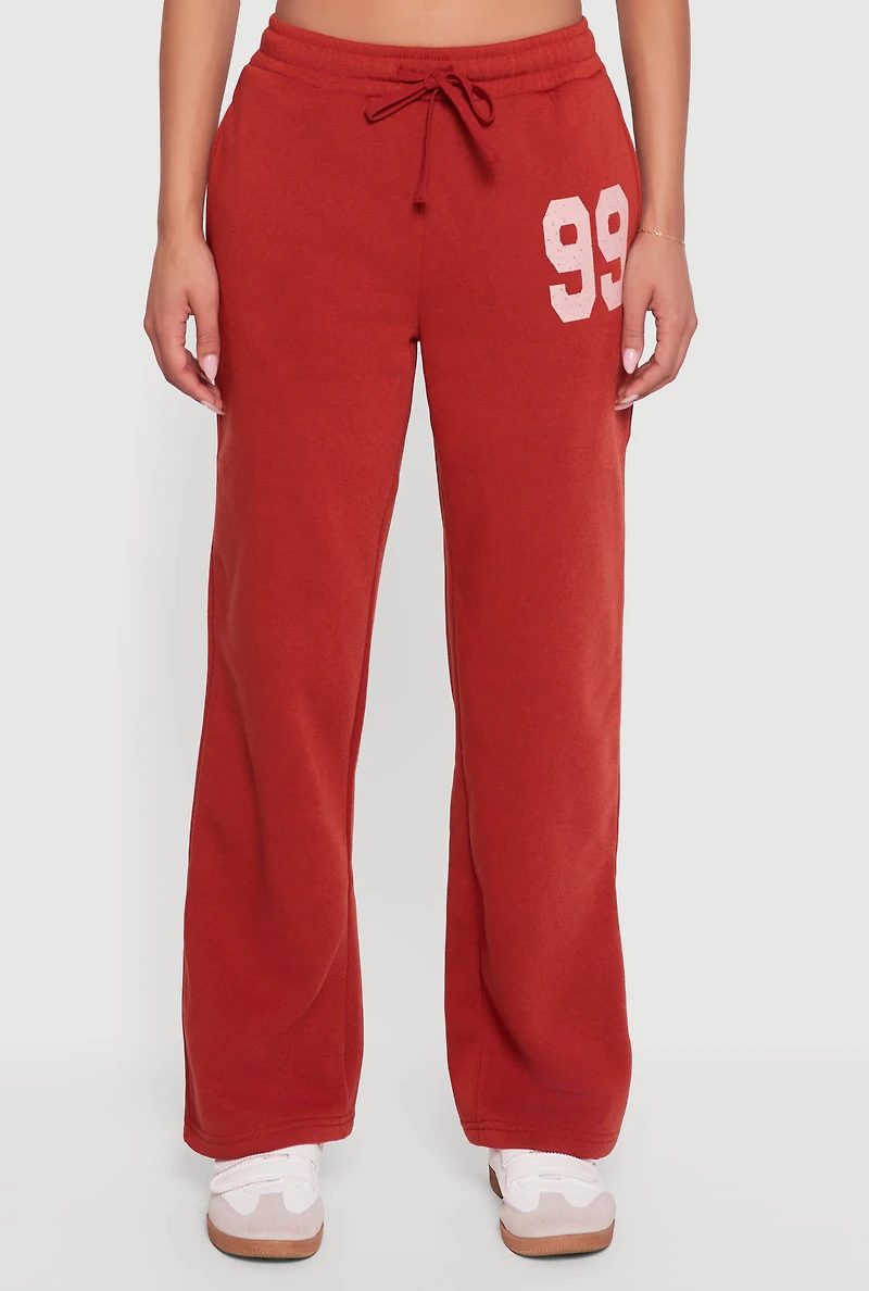 Womens Graphic Print Fleece Lined Sweatpants, Red, Size XL