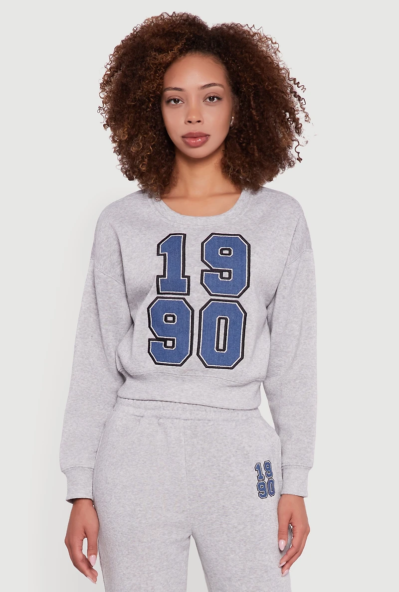 Womens Embroidered Graphic Fleece Lined Sweatshirt, Grey, Size L