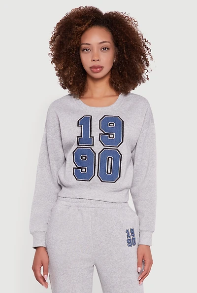 Womens Embroidered Graphic Fleece Lined Sweatshirt, Grey, Size L