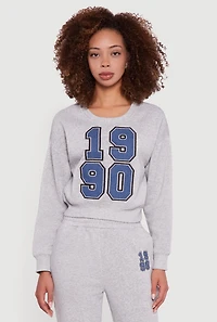 Womens Embroidered Graphic Fleece Lined Sweatshirt, Grey, Size L