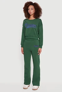 Womens Embroidered Graphic Fleece Lined Sweatshirt,