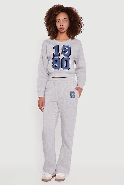 Womens Embroidered Graphic Fleece Lined Sweatpants, Grey,