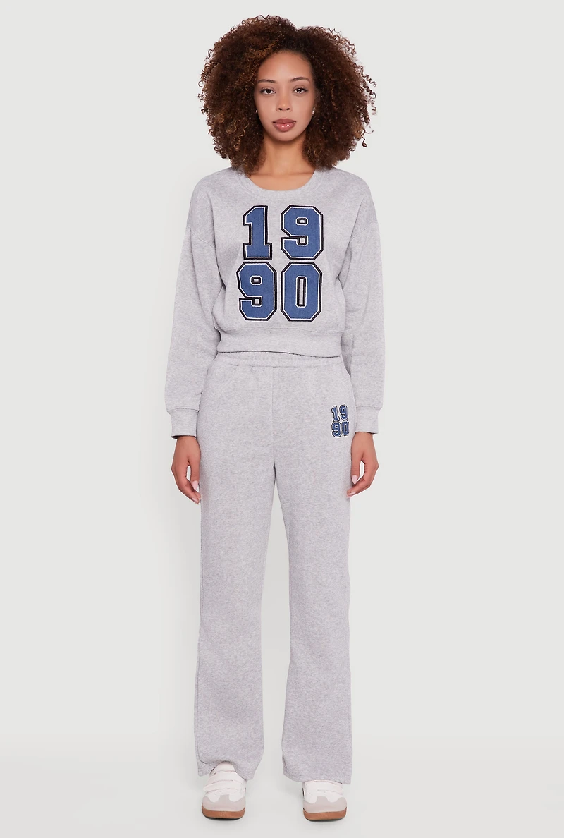 Womens Embroidered Graphic Fleece Lined Sweatpants, Grey,