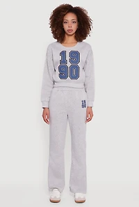 Womens Embroidered Graphic Fleece Lined Sweatpants, Grey,