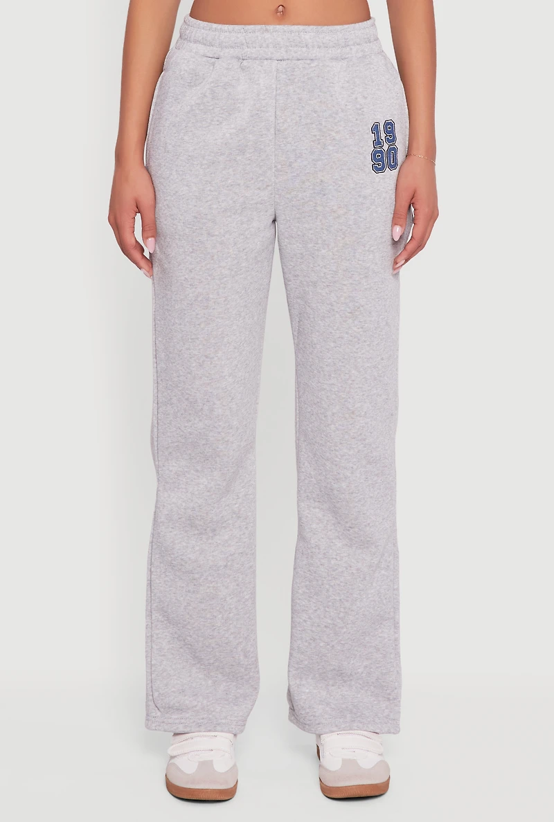 Womens Embroidered Graphic Fleece Lined Sweatpants, Grey,