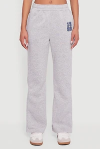 Womens Embroidered Graphic Fleece Lined Sweatpants, Grey,