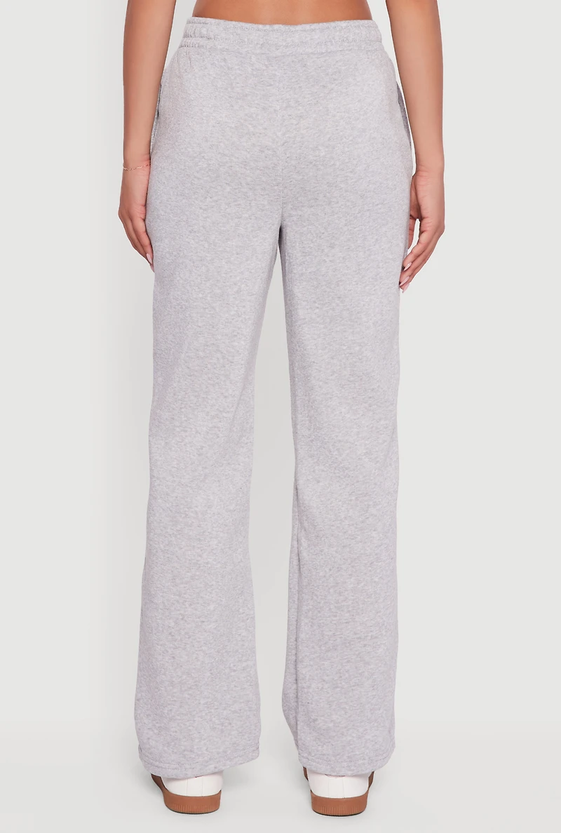 Womens Embroidered Graphic Fleece Lined Sweatpants, Grey,