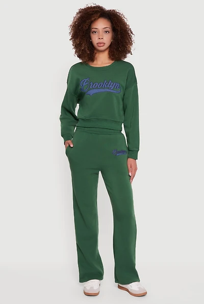 Womens Embroidered Graphic Fleece Lined Sweatpants, Green, Size S