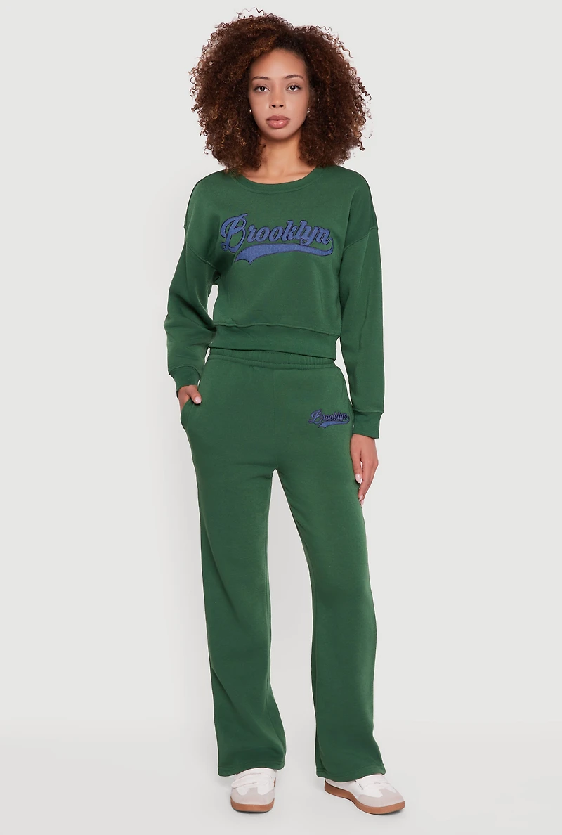 Womens Embroidered Graphic Fleece Lined Sweatpants,