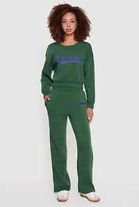 Womens Embroidered Graphic Fleece Lined Sweatpants,