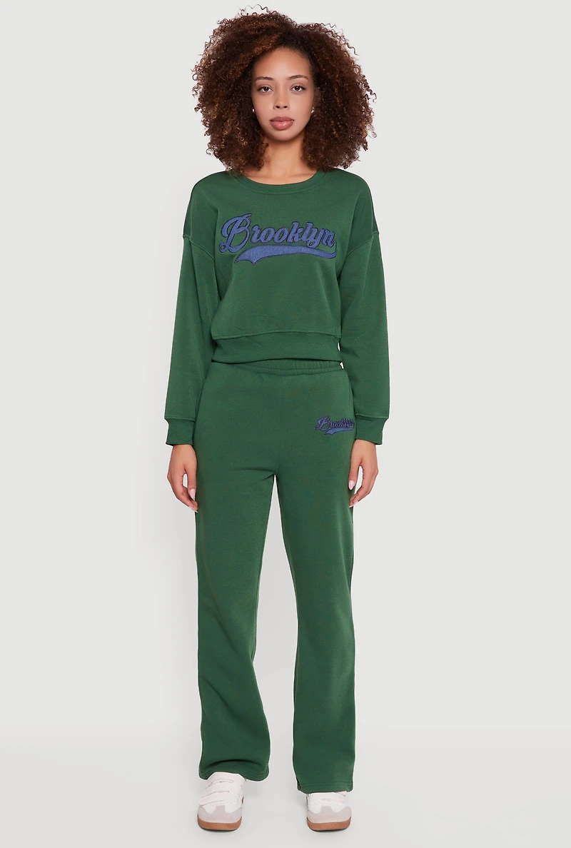 Womens Embroidered Graphic Fleece Lined Sweatpants,