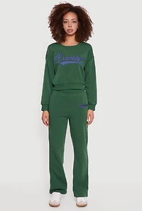 Womens Embroidered Graphic Fleece Lined Sweatpants,