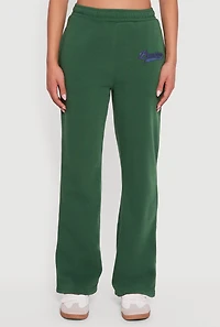 Womens Embroidered Graphic Fleece Lined Sweatpants,