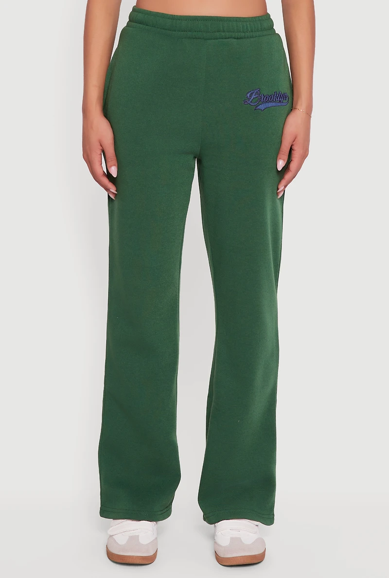 Womens Embroidered Graphic Fleece Lined Sweatpants,