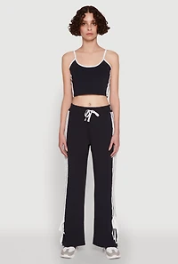 Womens Stylish Contrast Trim Cropped Cami with Varsity Stripes,