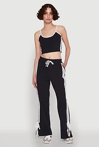 Stylish Contrast Trim Cropped Cami with Varsity Stripes