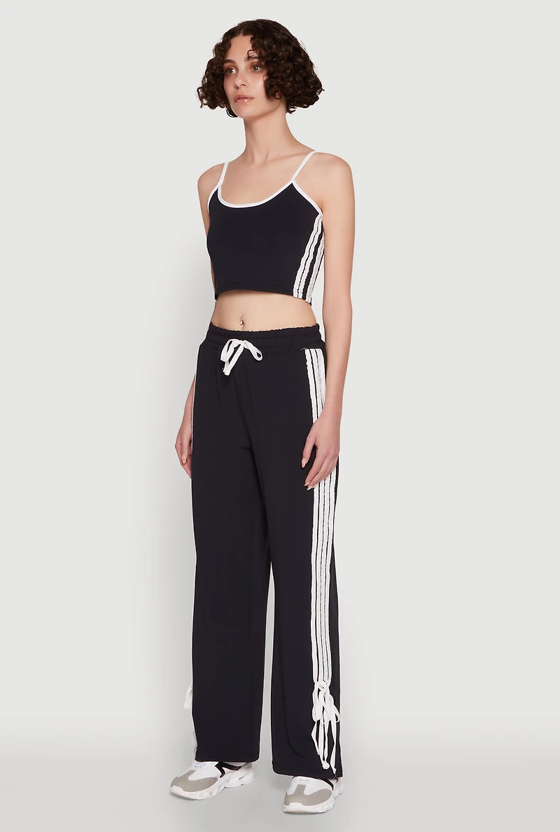 Stylish Contrast Trim Cropped Cami with Varsity Stripes