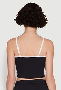 Stylish Contrast Trim Cropped Cami with Varsity Stripes