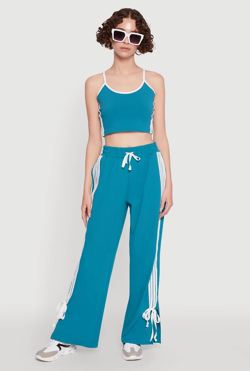 Womens Stylish Contrast Trim Cropped Cami with Varsity Stripes,