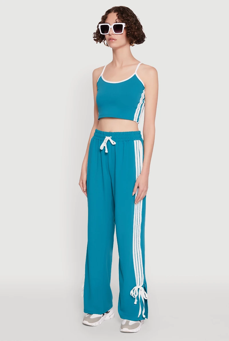 Womens Stylish Contrast Trim Cropped Cami with Varsity Stripes,