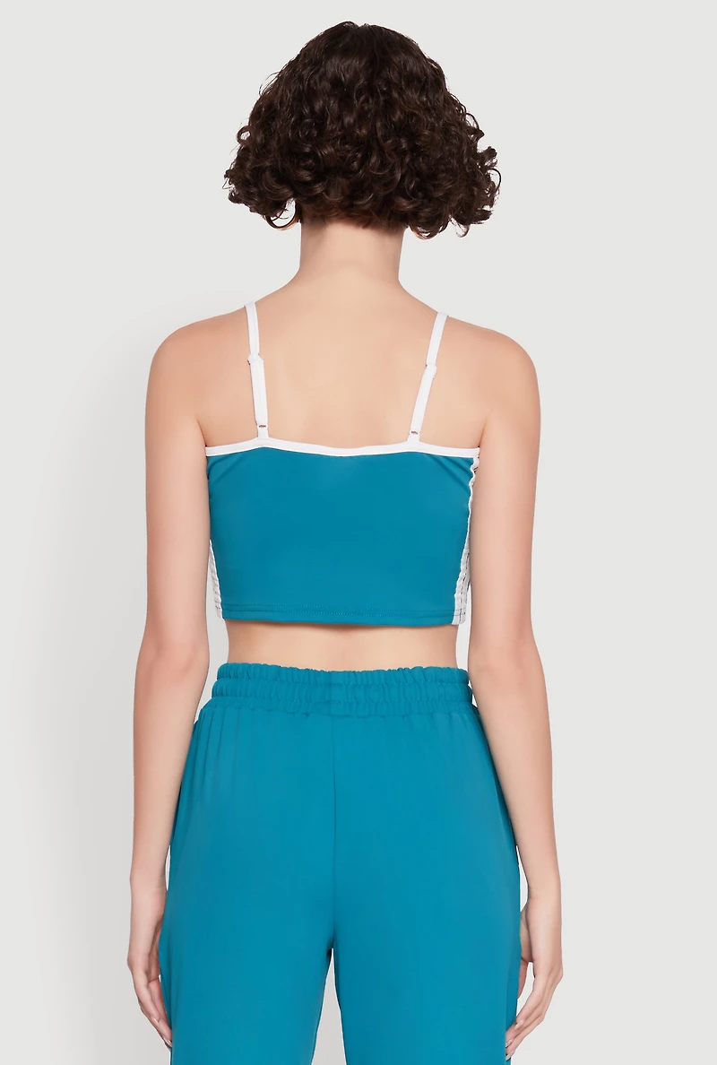 Womens Stylish Contrast Trim Cropped Cami with Varsity Stripes,
