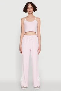 Womens Stylish Contrast Trim Cropped Cami with Varsity Stripes, Pink, Size L