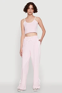 Womens Stylish Contrast Trim Cropped Cami with Varsity Stripes, Pink, Size M