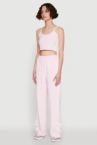 Womens Stylish Contrast Trim Cropped Cami with Varsity Stripes, Pink, Size M