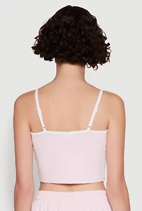 Womens Stylish Contrast Trim Cropped Cami with Varsity Stripes, Pink, Size M