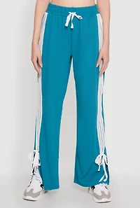 Womens Stylish Varsity Stripe Active Pants with Side Slits, Blue,
