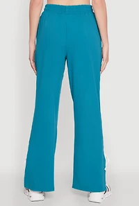 Womens Stylish Varsity Stripe Active Pants with Side Slits, Blue,